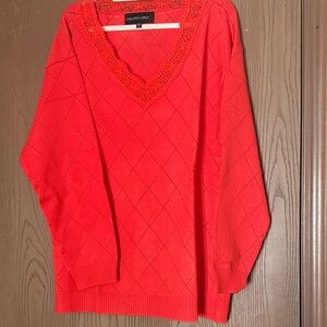 Colleen Lopez Vibrant Red/orange V-Neck Sweater NWOT